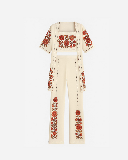 Three Piece Shrug, Top & Trouser Set