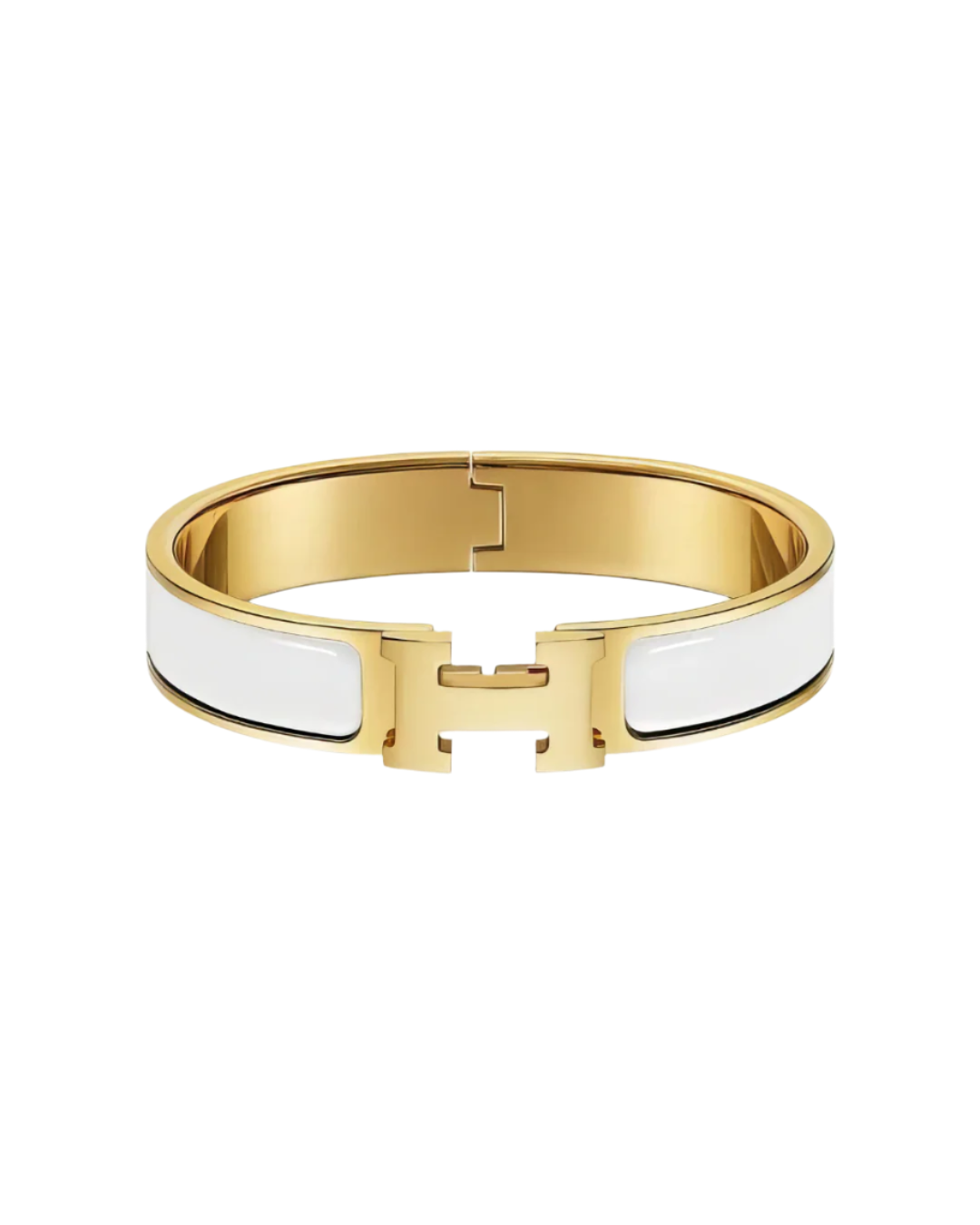 Clic H Stainless Steel Gold White Openable Cuff Bracelet