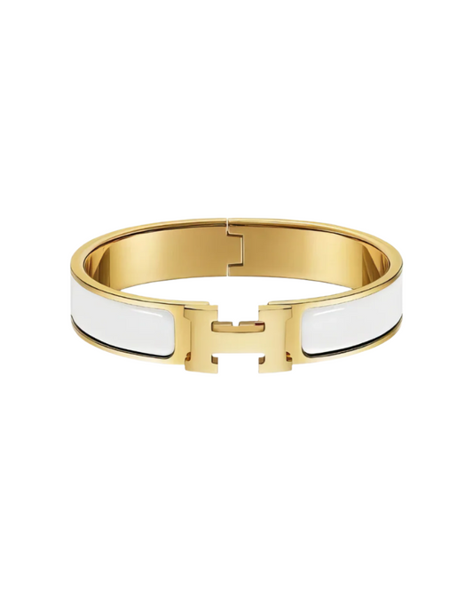 Clic H Stainless Steel Gold White Openable Cuff Bracelet