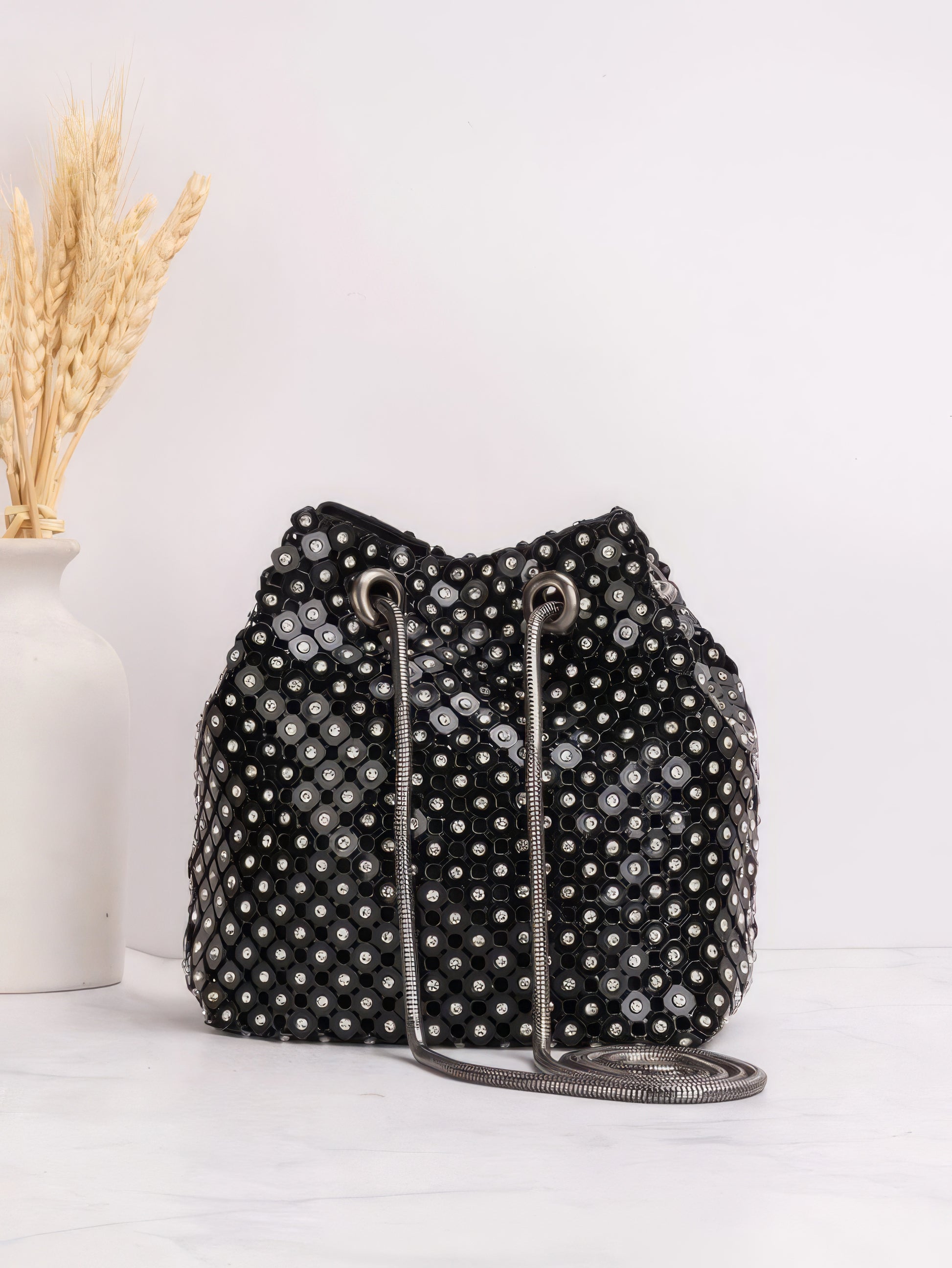 Black rhinestone evening clutch bag for weddings - Aleeze by Aliza