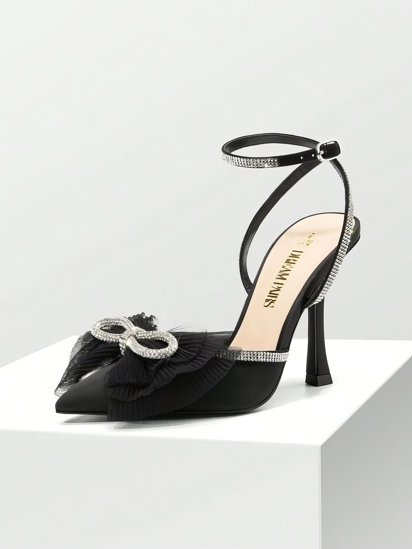 Black rhinestone bow heels for weddings - Aleeze by Aliza