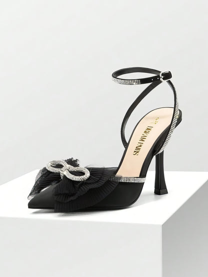 Black rhinestone bow heels for weddings - Aleeze by Aliza