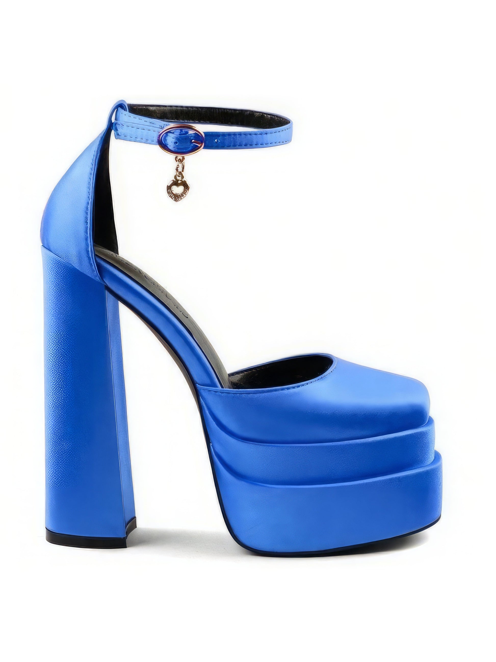 Blue platform chunky heels with ankle buckles - Aleeze by Aliza
