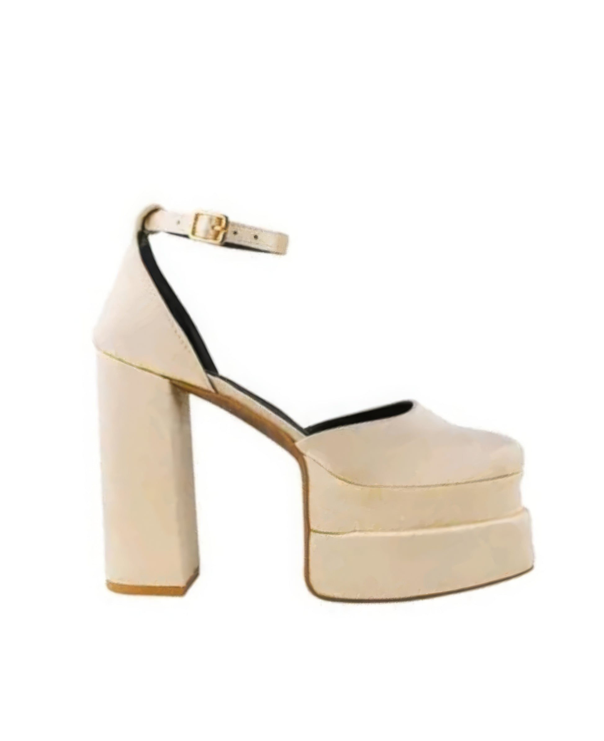 Cream platform chunky heels with ankle buckles - Aleeze by Aliz
