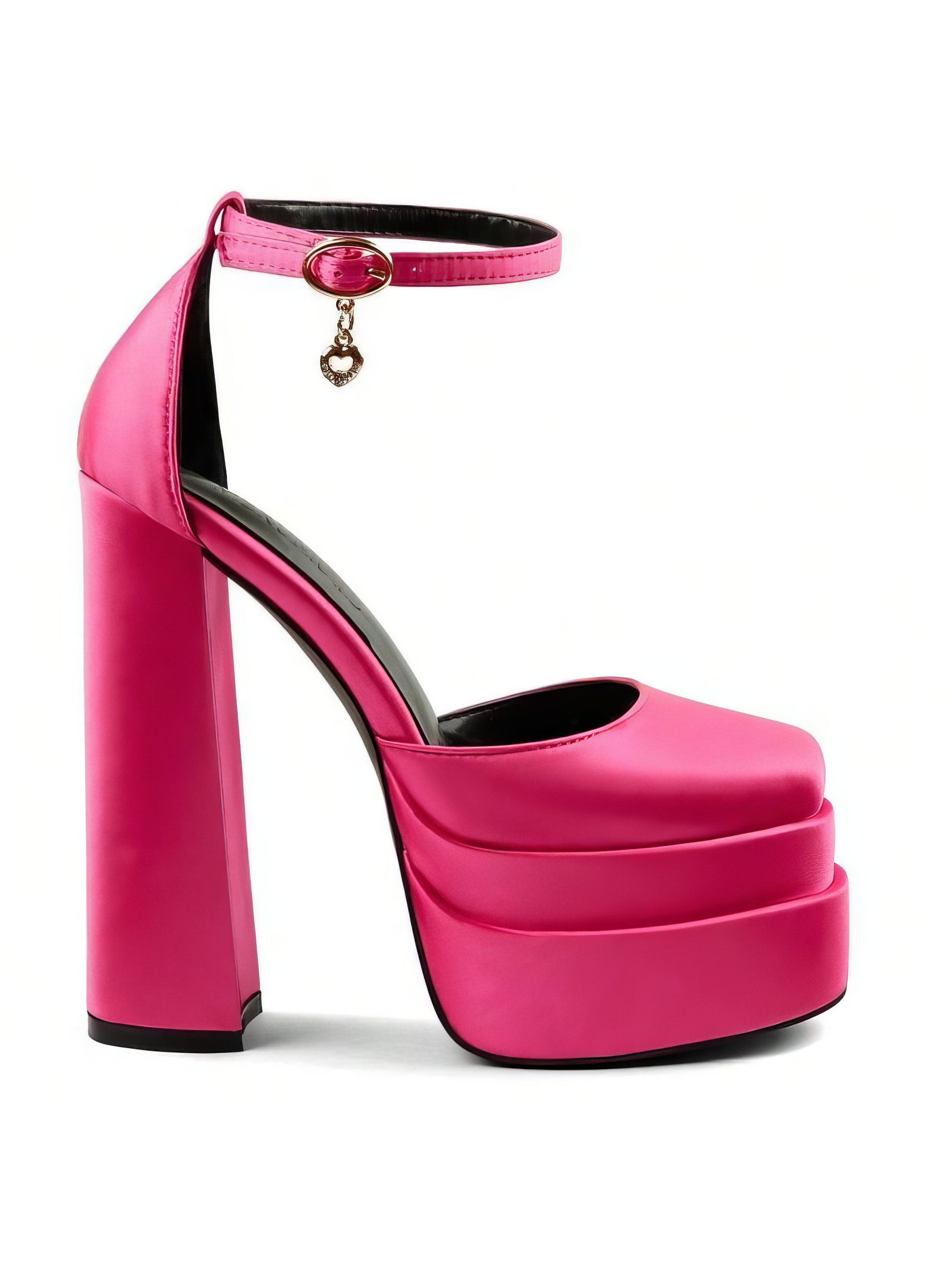pink platform chunky heels with ankle buckles - Aleeze by Aliz