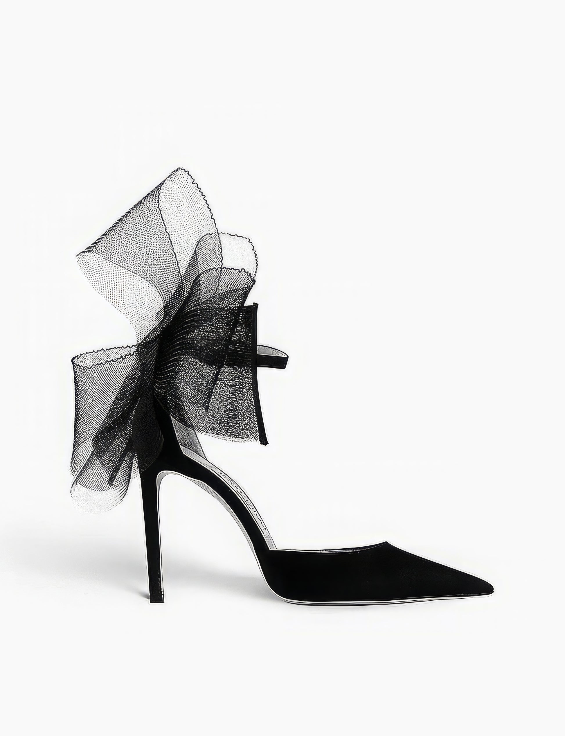 Black asymmetrical mesh heels with bow - Aleeze by Aliza

