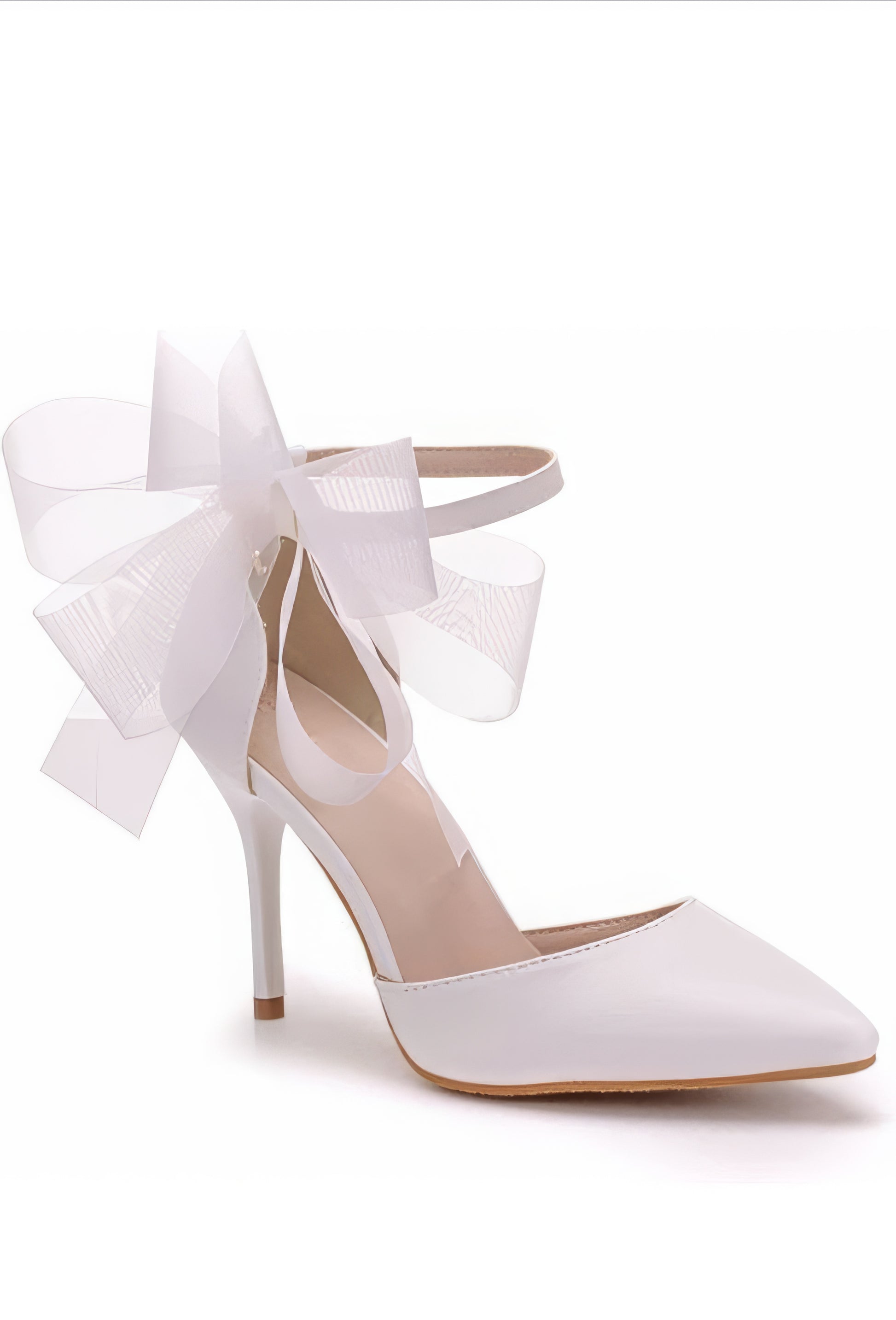 Baby Pink asymmetrical mesh heels with bow - Aleeze by Aliza

