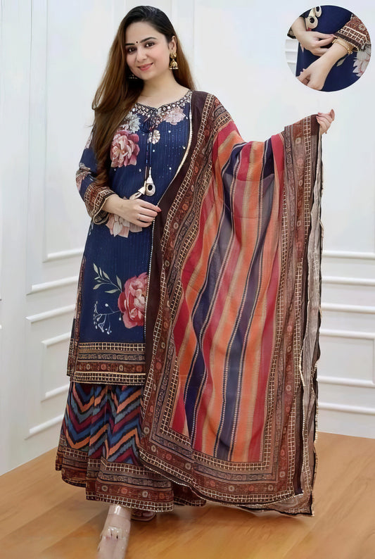 Croset Embroidered Kurta with Sharara Set