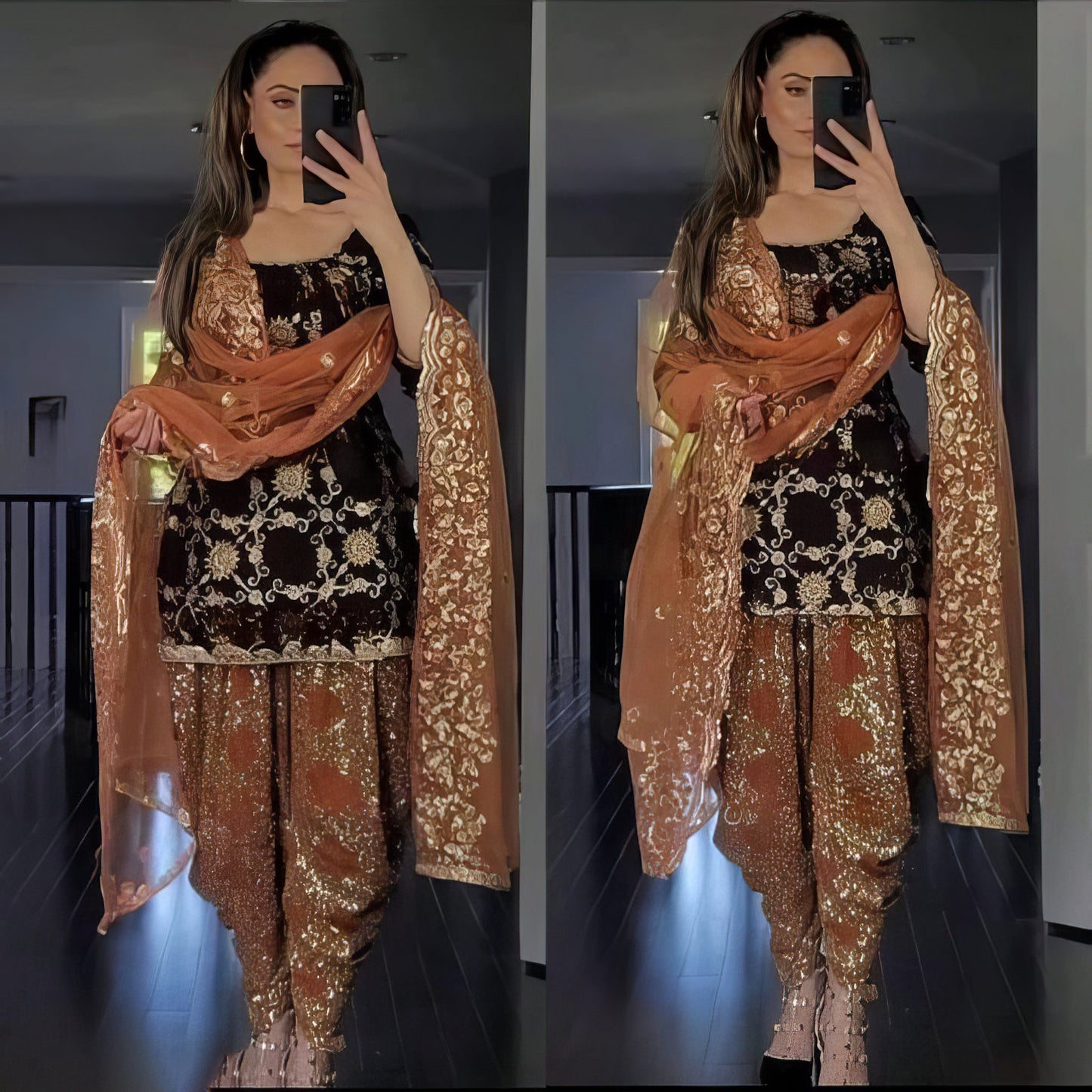 Orange Sequence Dhoti Salwaaar Kameez