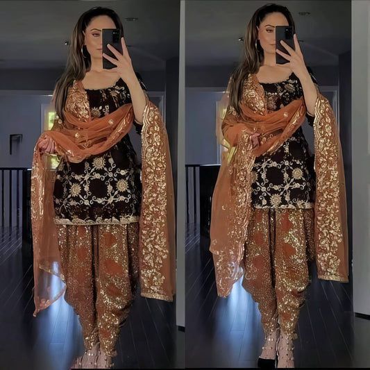 Orange Sequence Dhoti Salwaaar Kameez