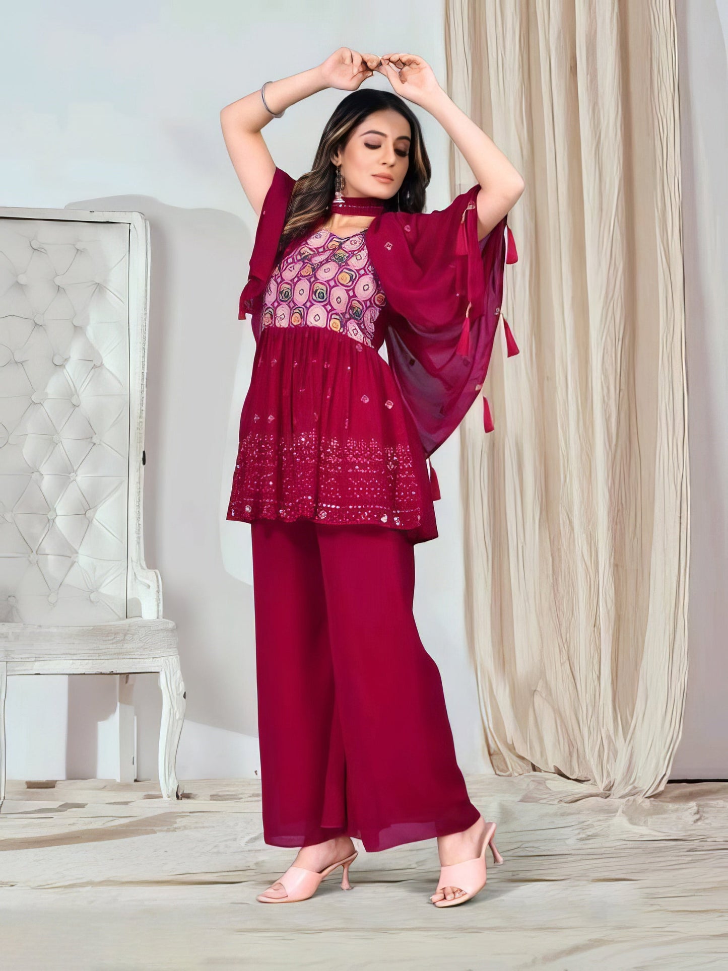 Georgette Sequence Sharara Set