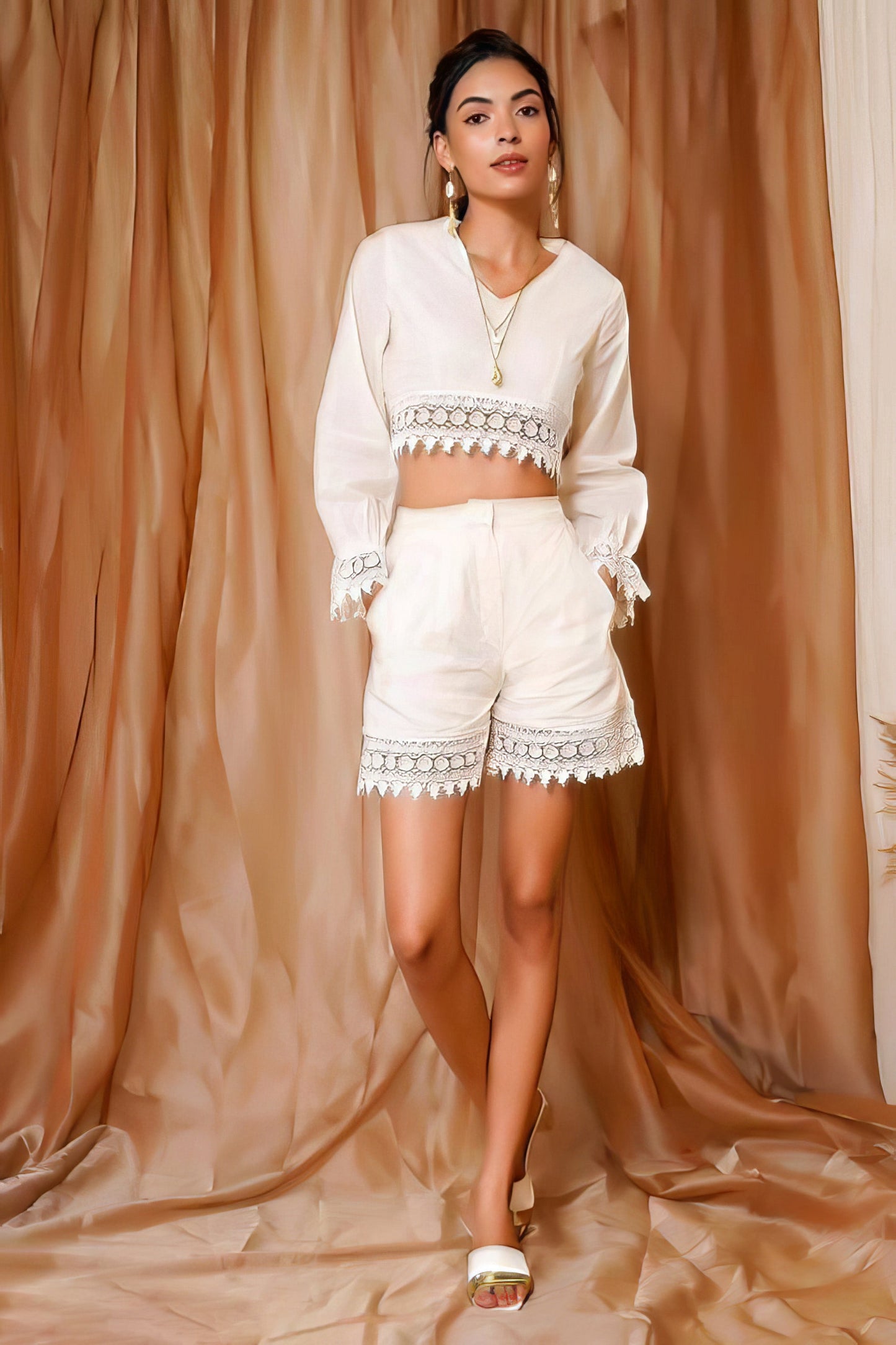 White Two Piece Dress for Women Long Sleeves