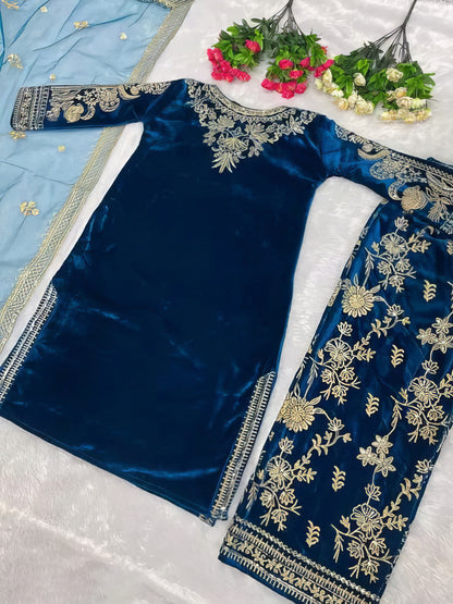 Designer Velvet Kurti Set