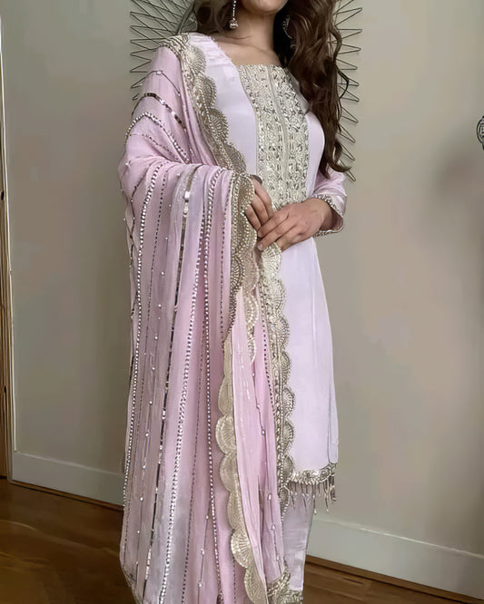 Pink Embroidered Top Bottom & Dupatta