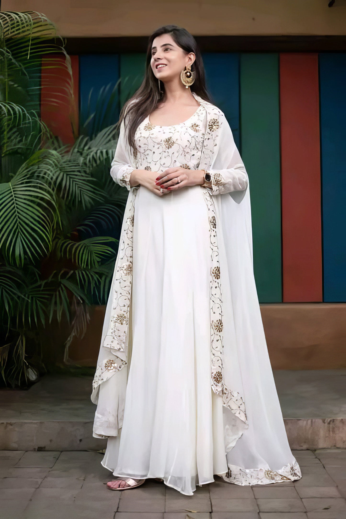 White Anarkali Long Gown