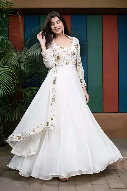 White Anarkali Long Gown