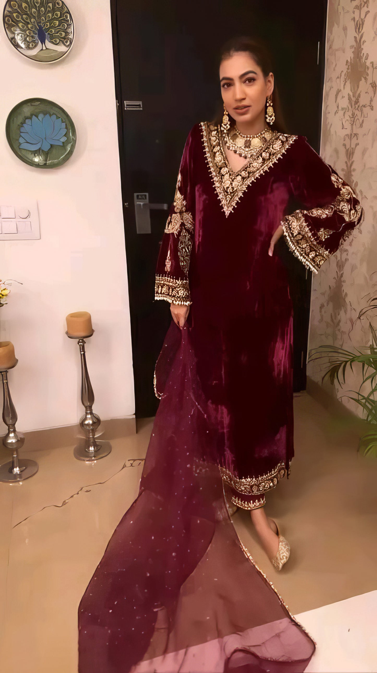 Velvet Suit Set With Embroidery Work