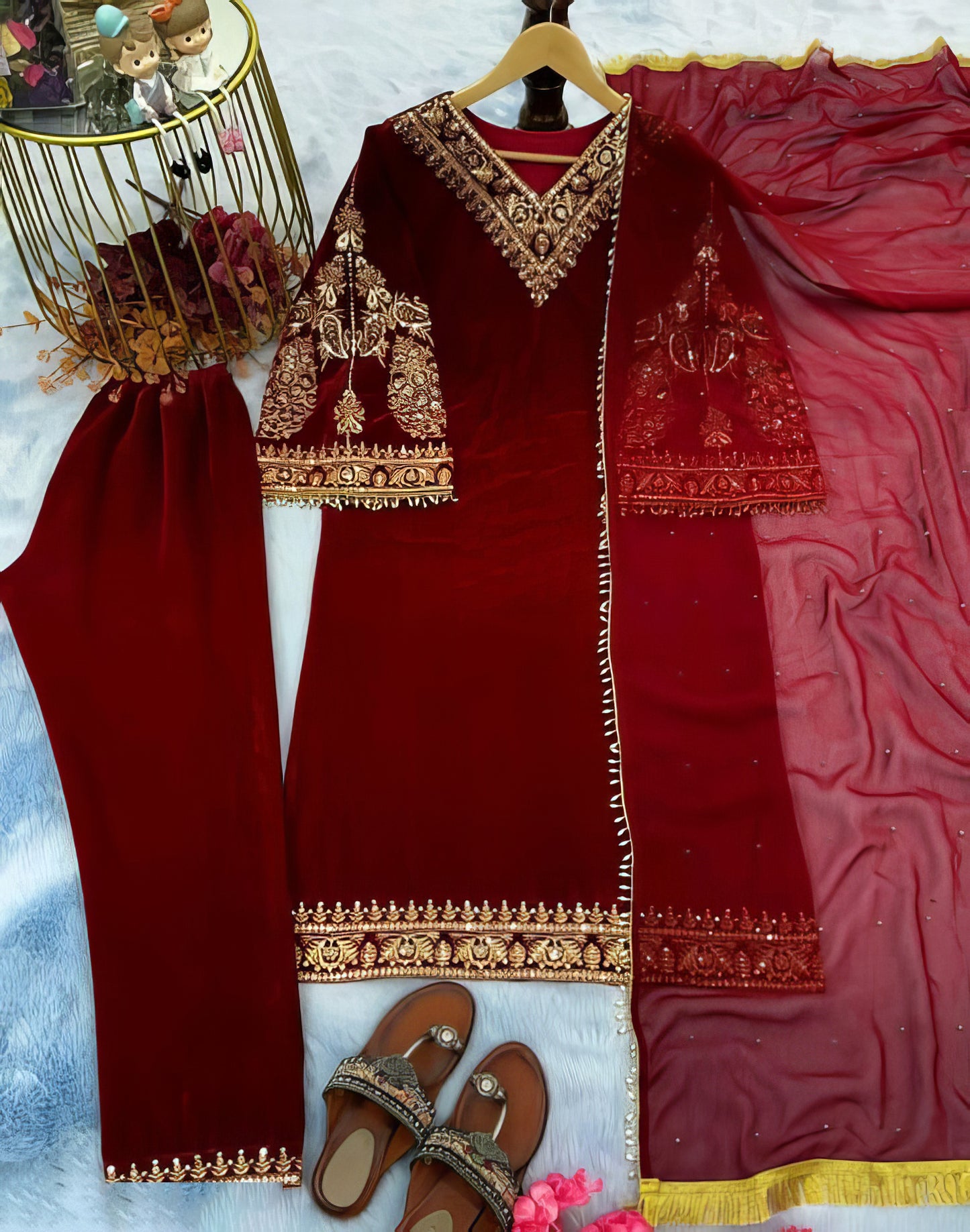 Velvet Suit Set With Embroidery Work