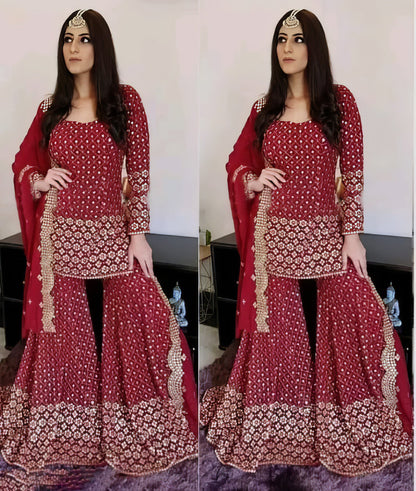Georgette Heavy Embroidered Kurta Palazzo Set