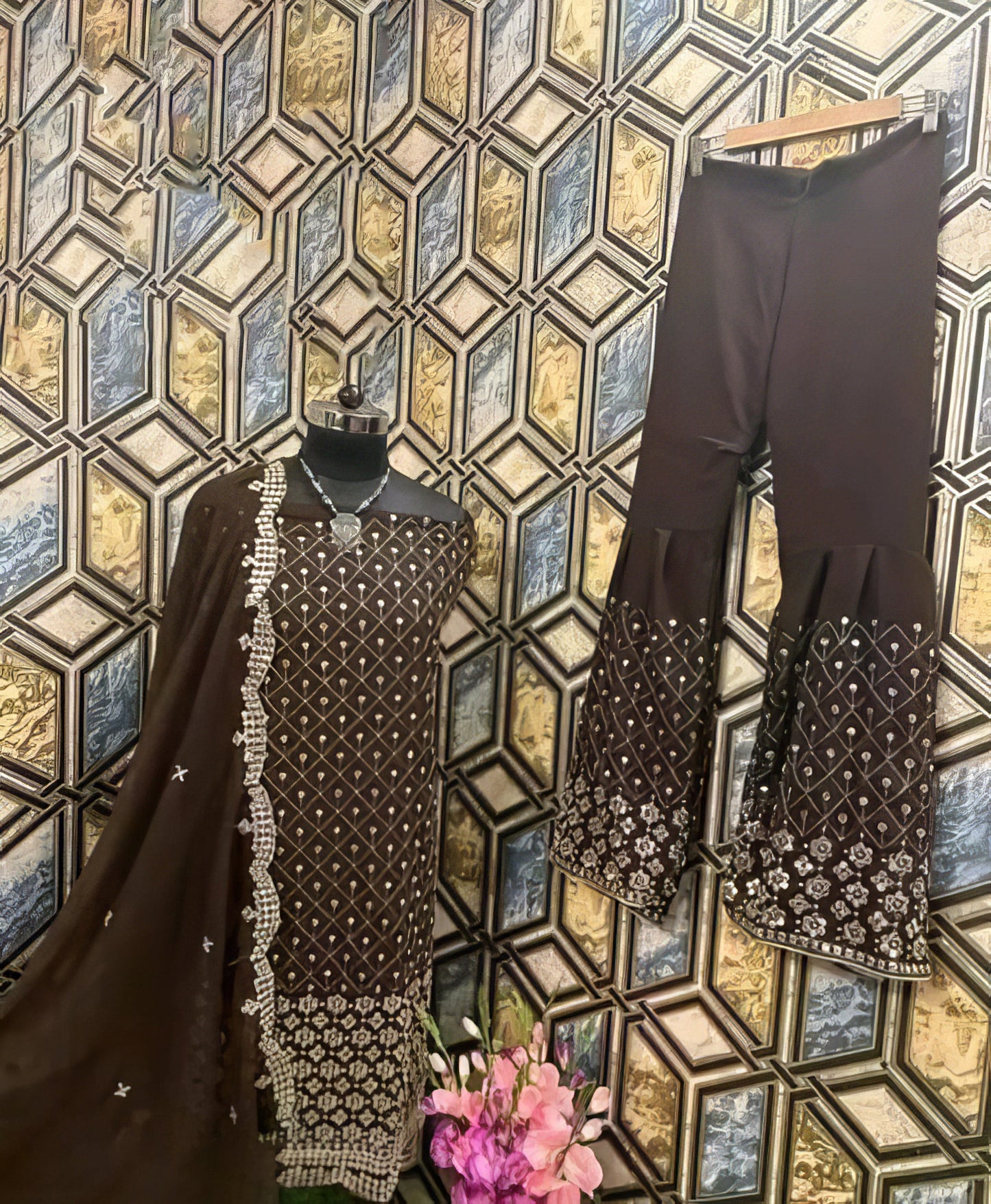 Georgette Heavy Embroidered Kurta Palazzo Set