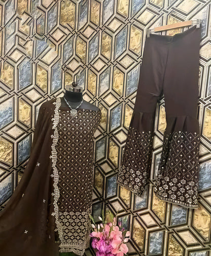 Georgette Heavy Embroidered Kurta Palazzo Set