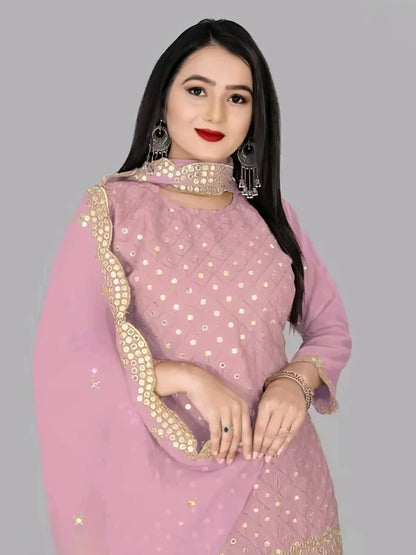 Georgette Heavy Embroidered Kurta Palazzo Set