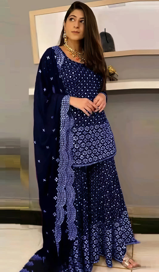 Georgette Heavy Embroidered Kurta Palazzo Set