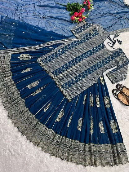 Blue Georgette Lehenga Set
