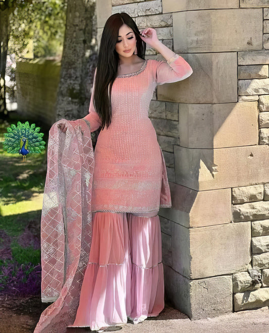 Designer Faux Georgette Heavy Top Plazzo with Dupatta