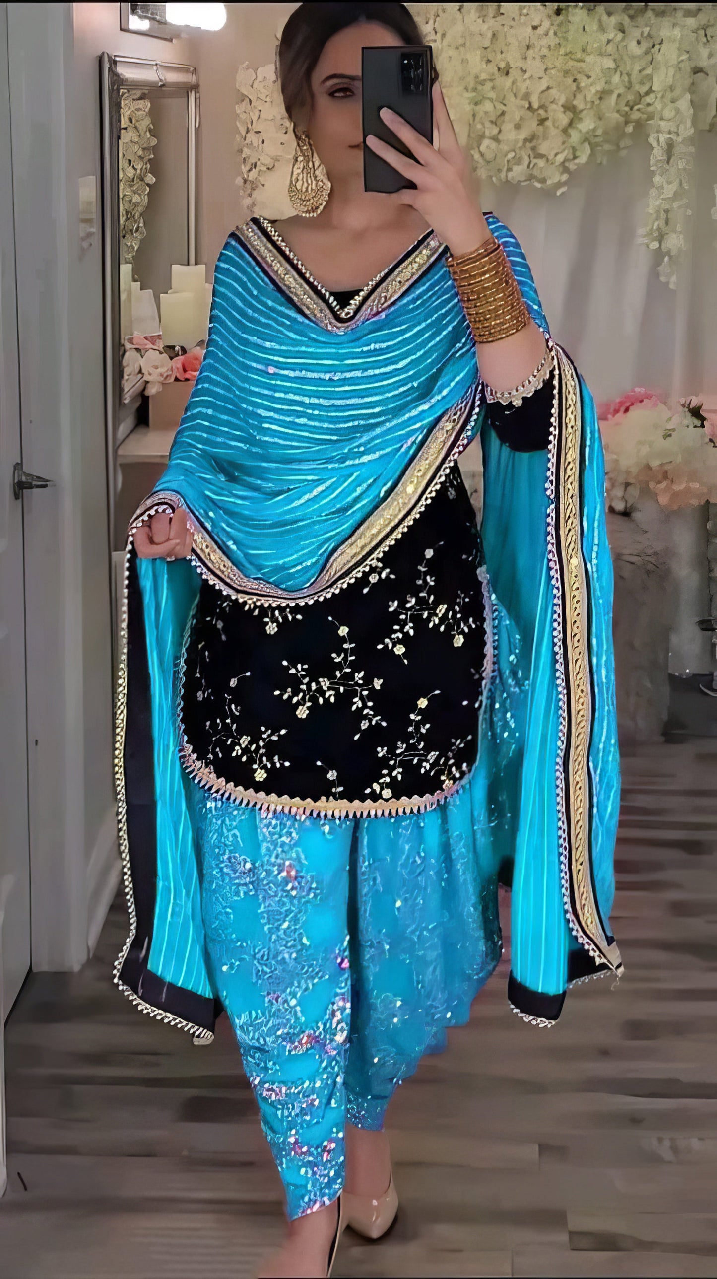 Multicolor Kurta Dhoti Dupatta Set