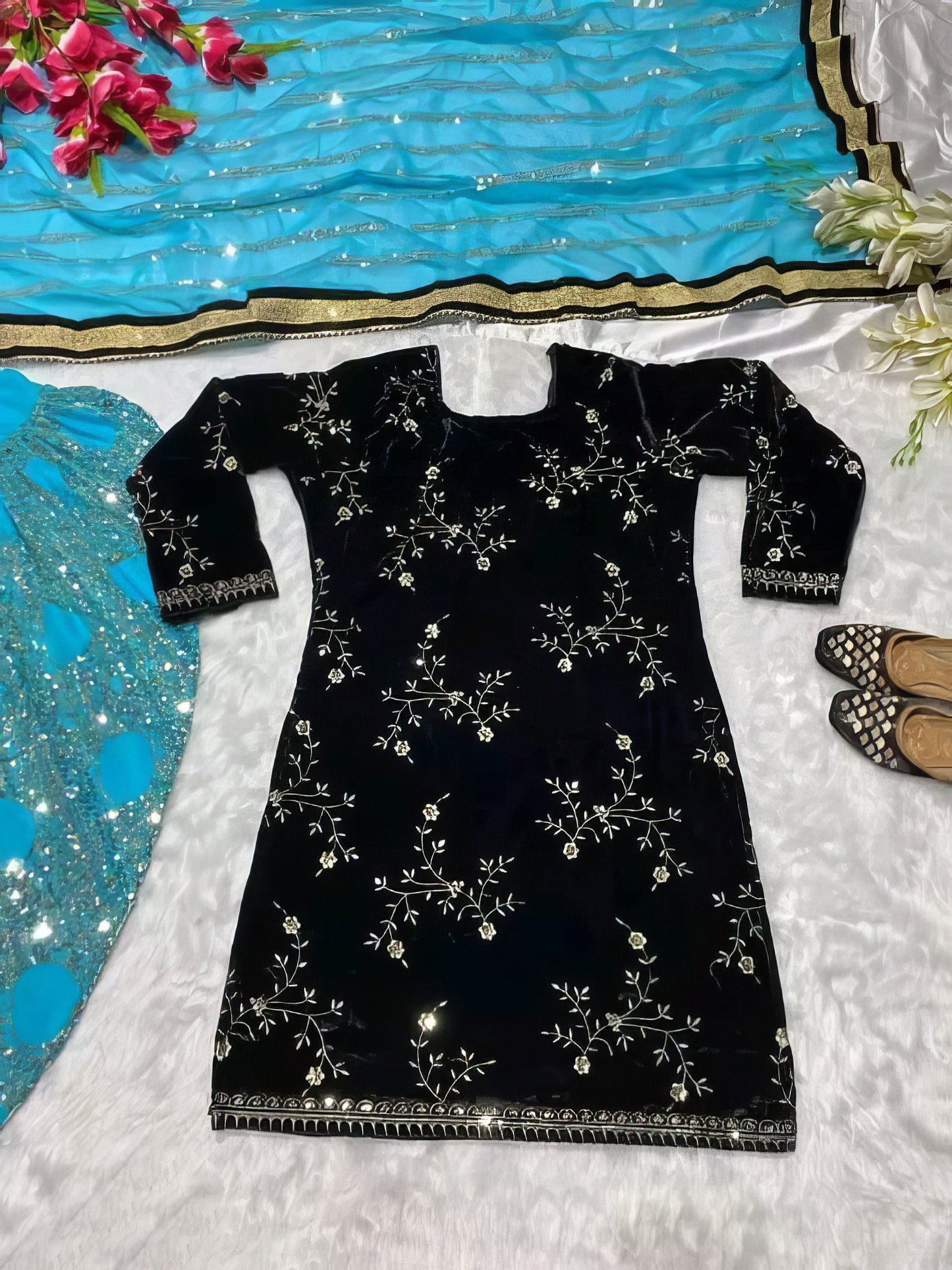 Multicolor Kurta Dhoti Dupatta Set