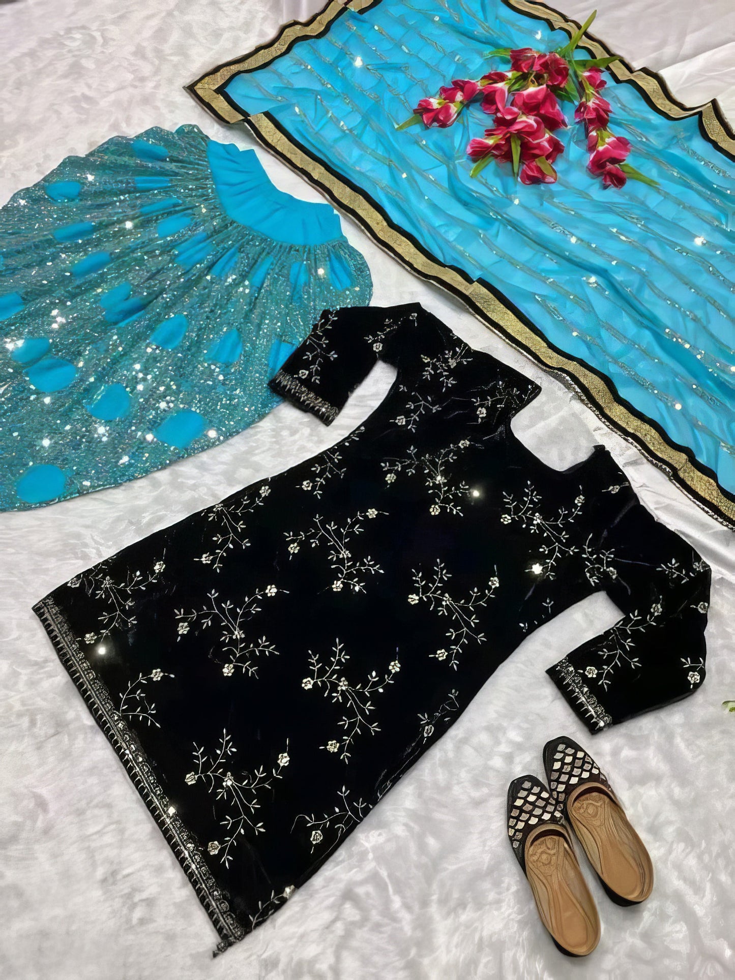Multicolor Kurta Dhoti Dupatta Set