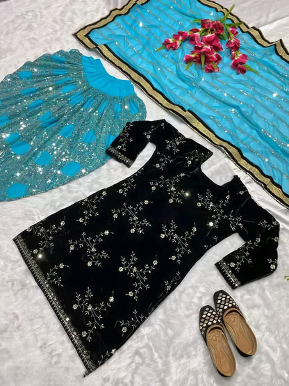 Multicolor Kurta Dhoti Dupatta Set