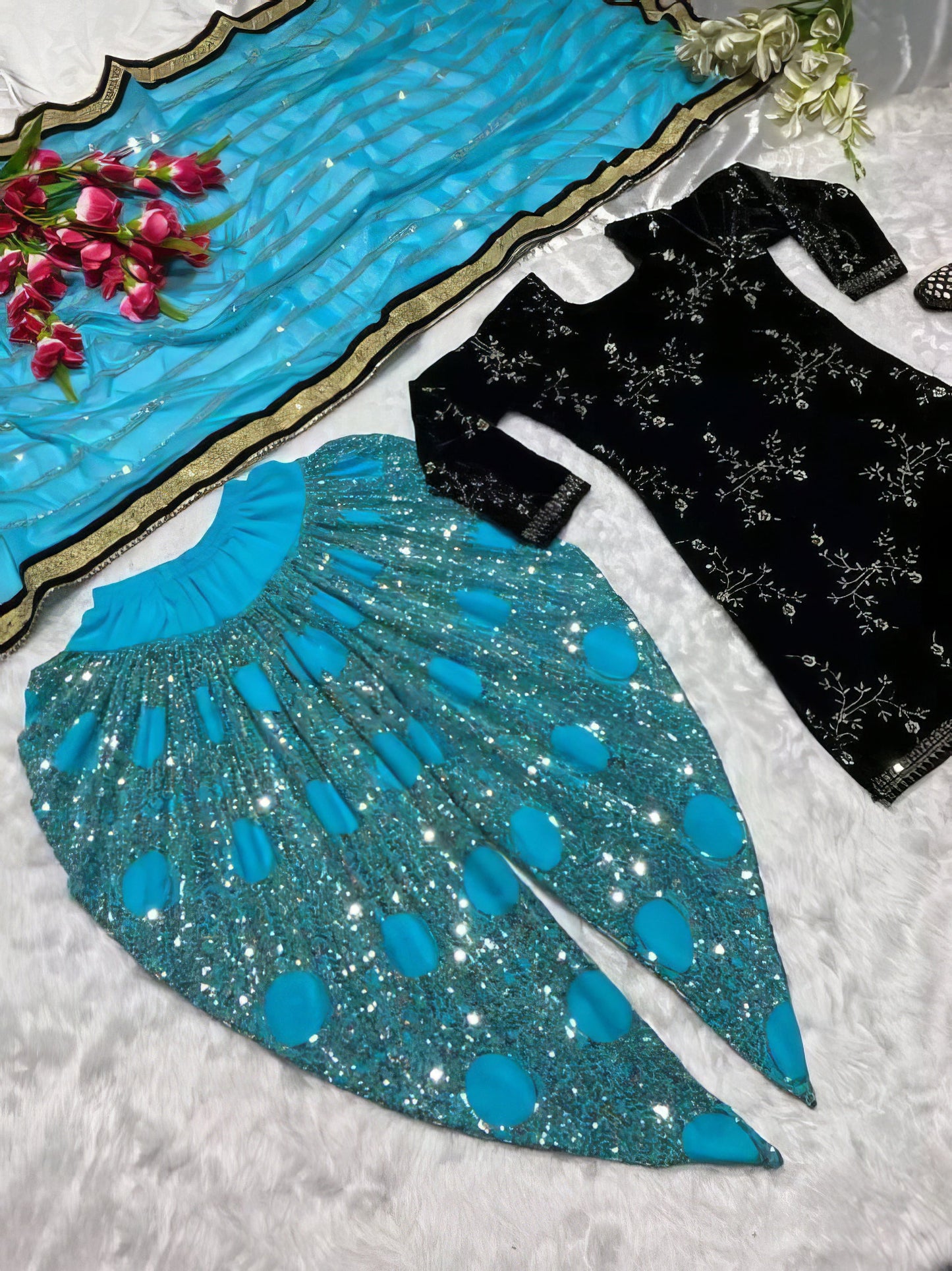 Multicolor Kurta Dhoti Dupatta Set