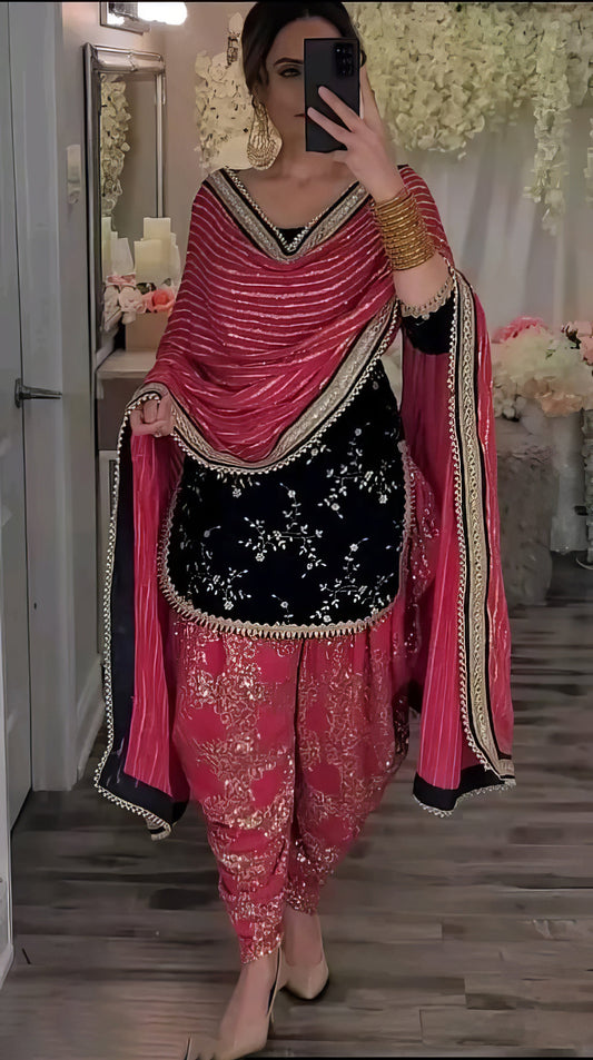 Multicolor Kurta Dhoti Dupatta Set