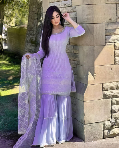 Designer Faux Georgette Heavy Top Plazzo with Dupatta