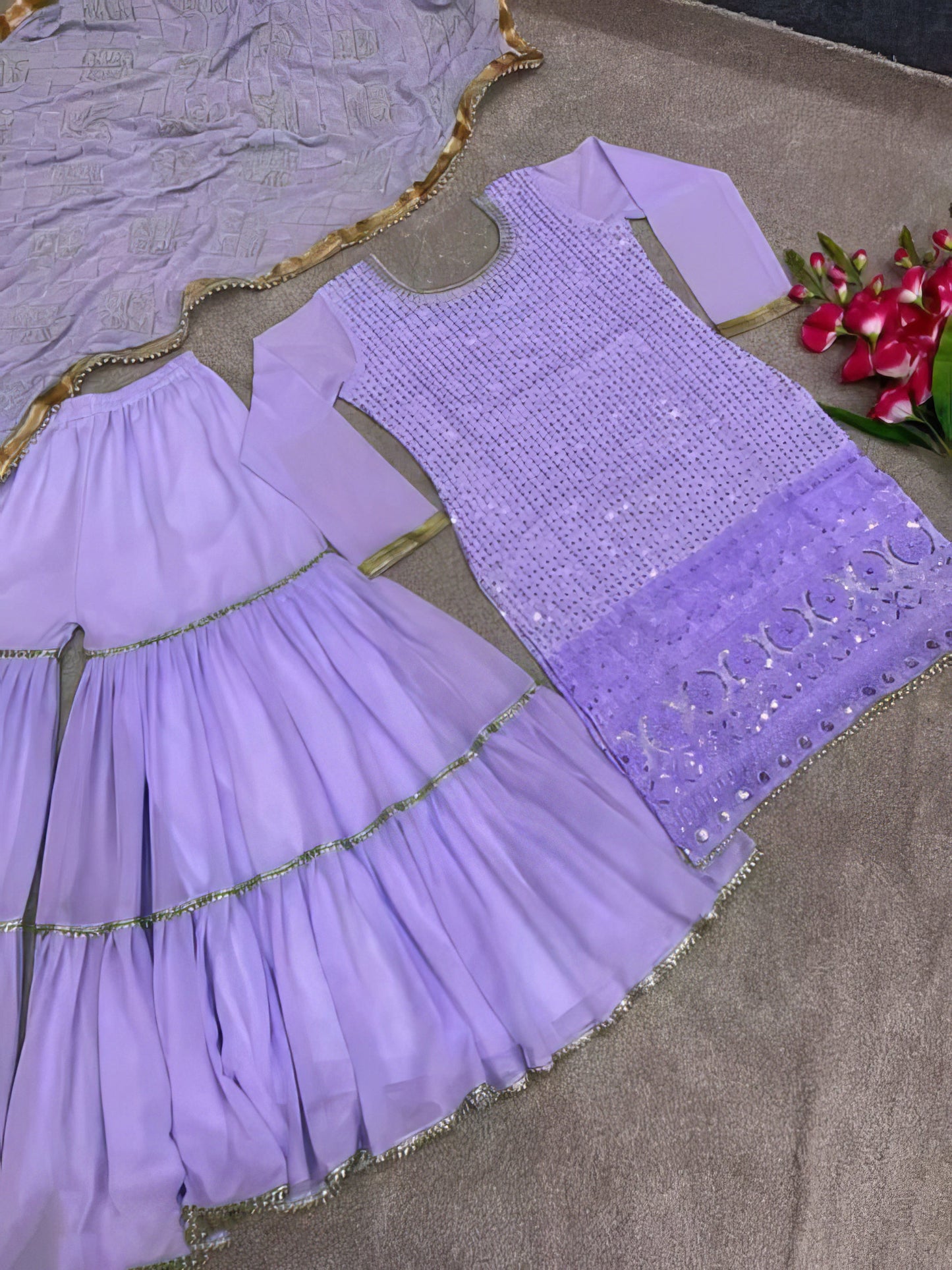Designer Faux Georgette Heavy Top Plazzo with Dupatta