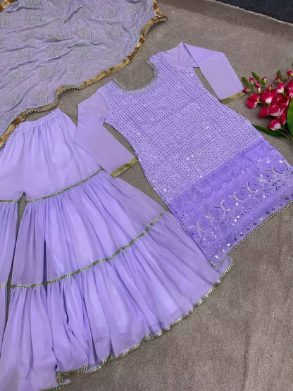 Designer Faux Georgette Heavy Top Plazzo with Dupatta