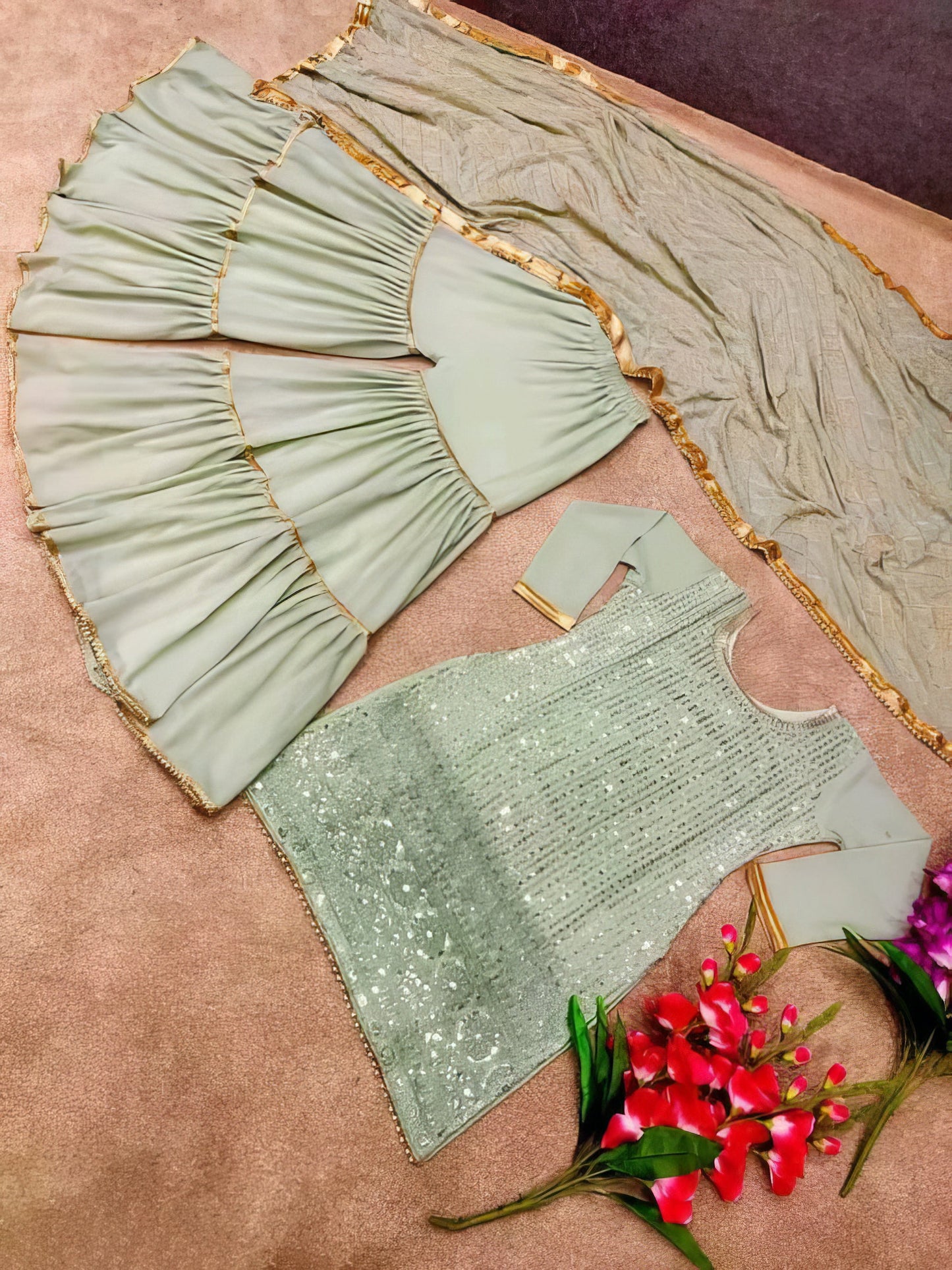 Designer Faux Georgette Heavy Top Plazzo with Dupatta