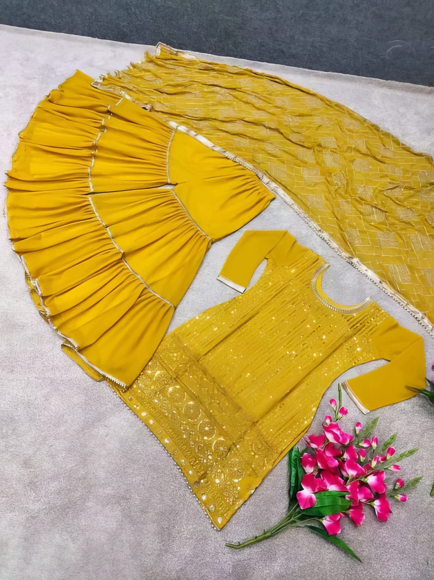 Designer Faux Georgette Heavy Top Plazzo with Dupatta