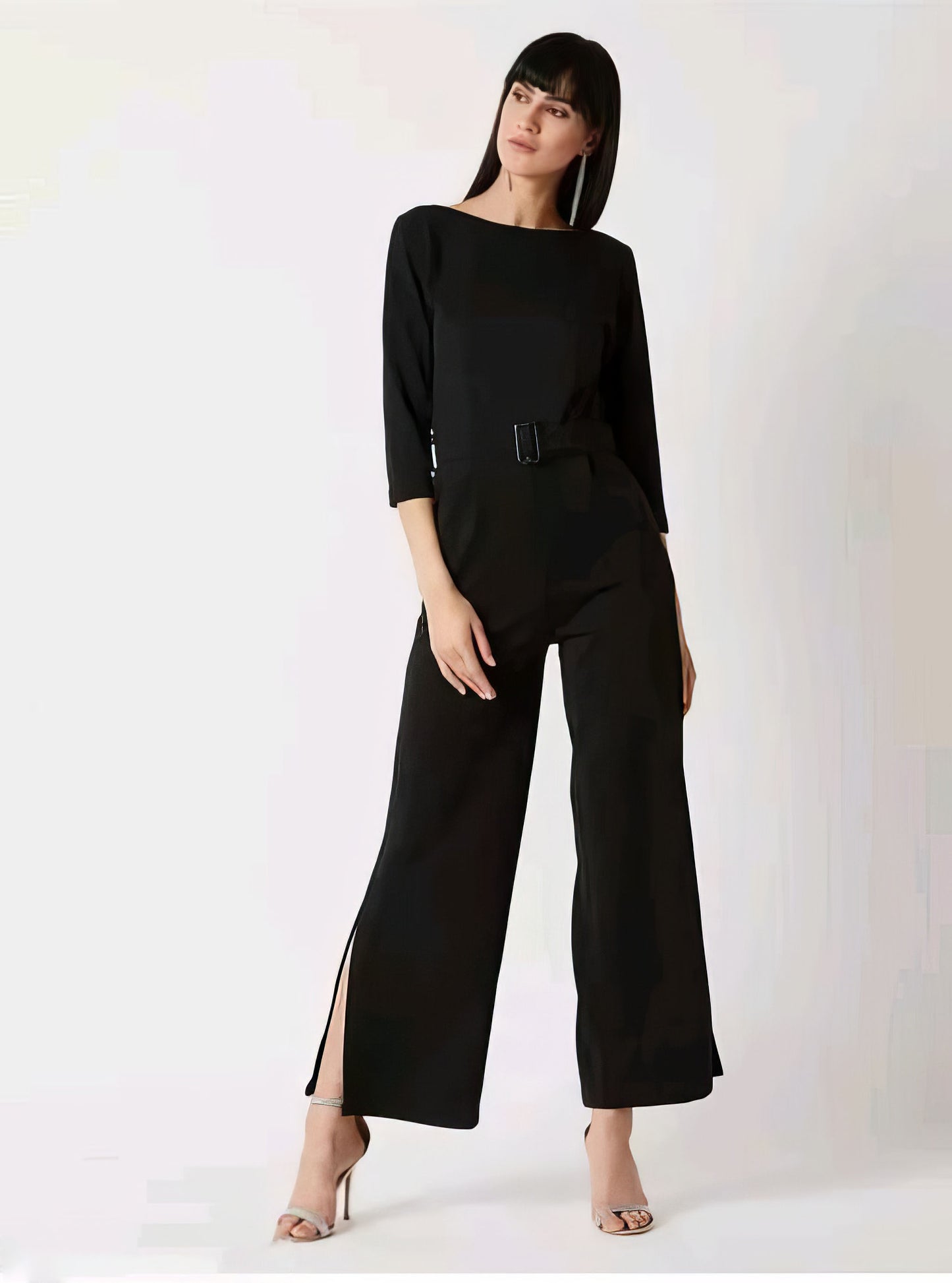 Boat-Neck Jumpsuit With Side Slits