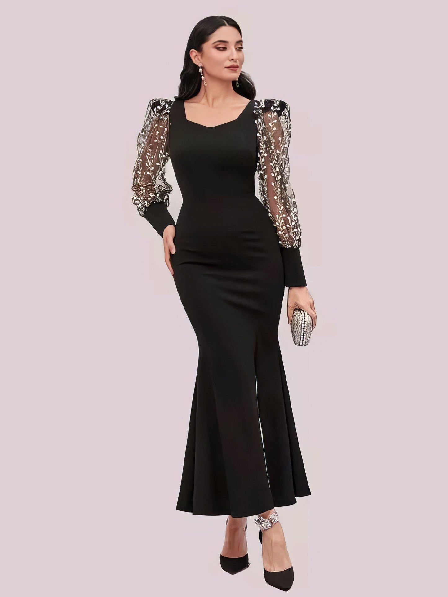 V-Neck Bodycon Dress with Frill Hem