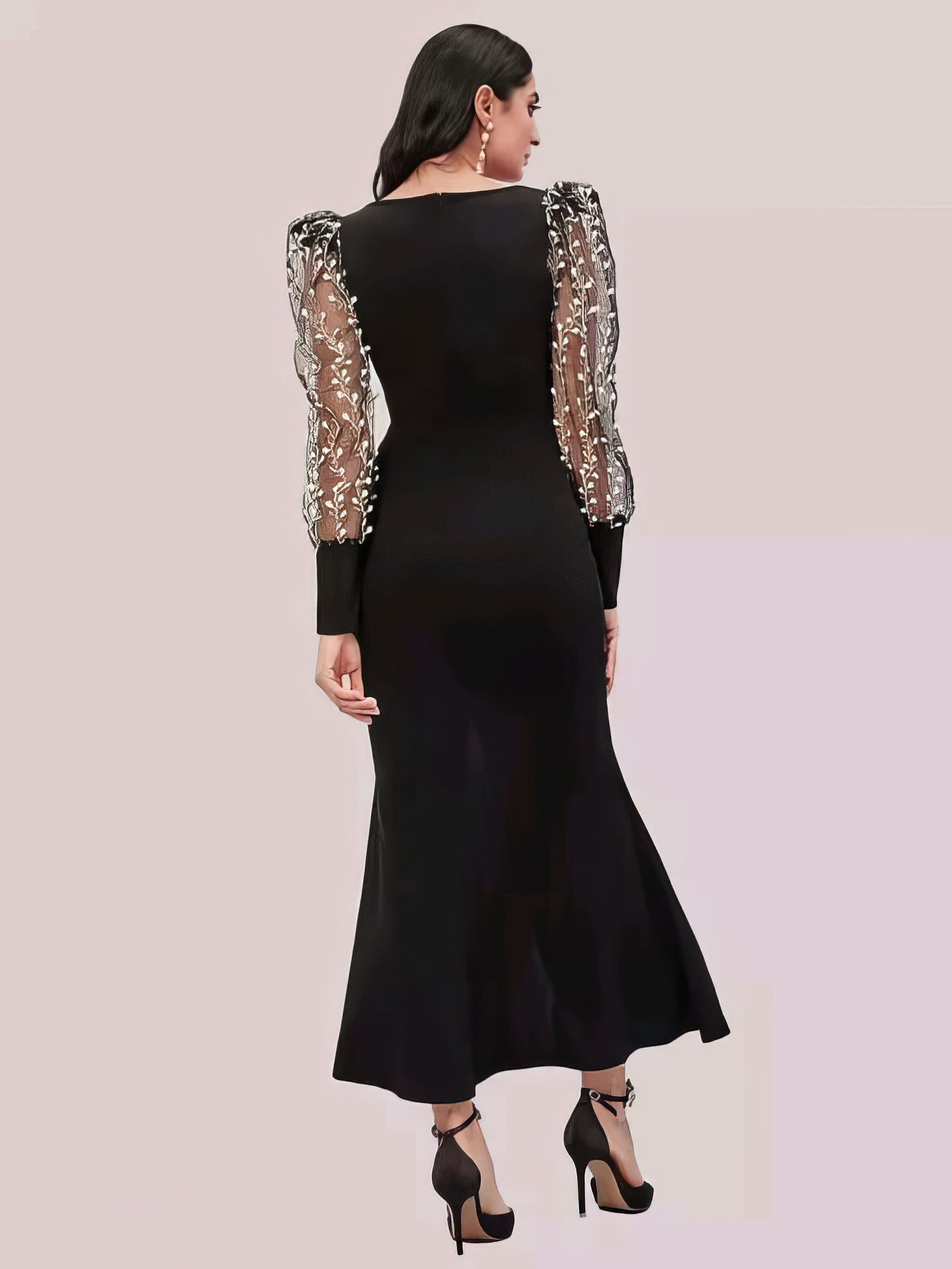 V-Neck Bodycon Dress with Frill Hem