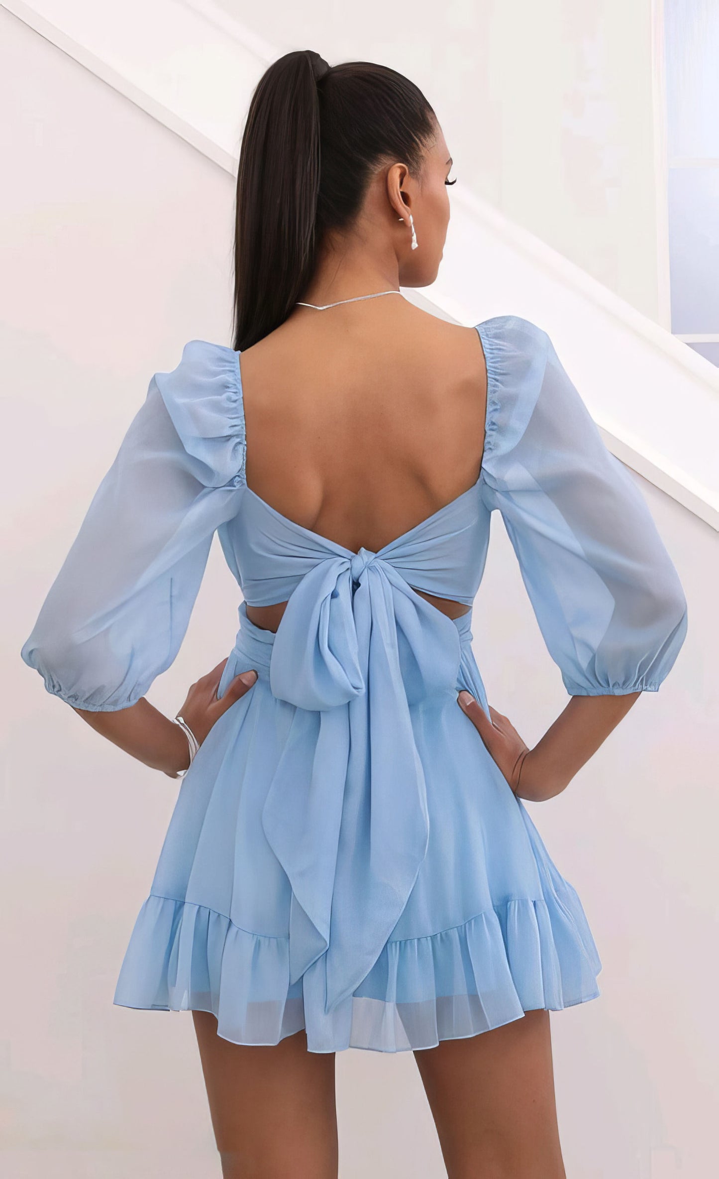 Ruffle mini dress with puffed sleeve for Summers