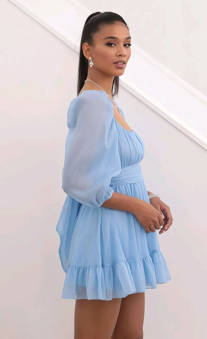 Ruffle mini dress with puffed sleeve for Summers