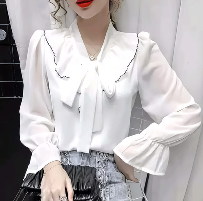 Bow Tie V Neck Ruffle Top