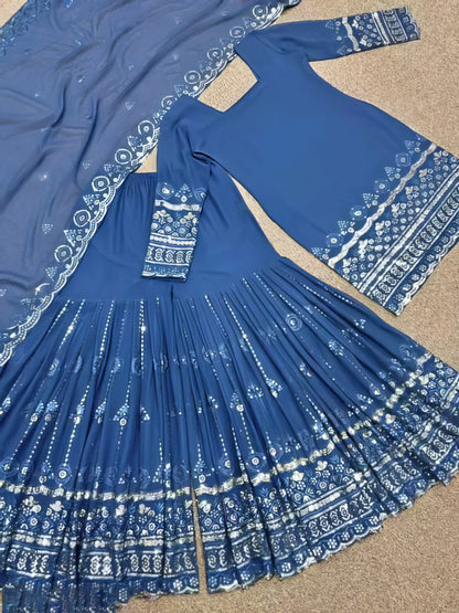 Embroidered Kurta Sharara Set