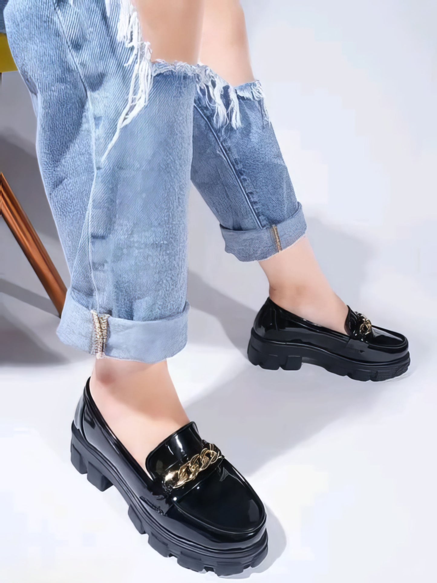 Women Slip-On Heeled Loafers with Metal Accent