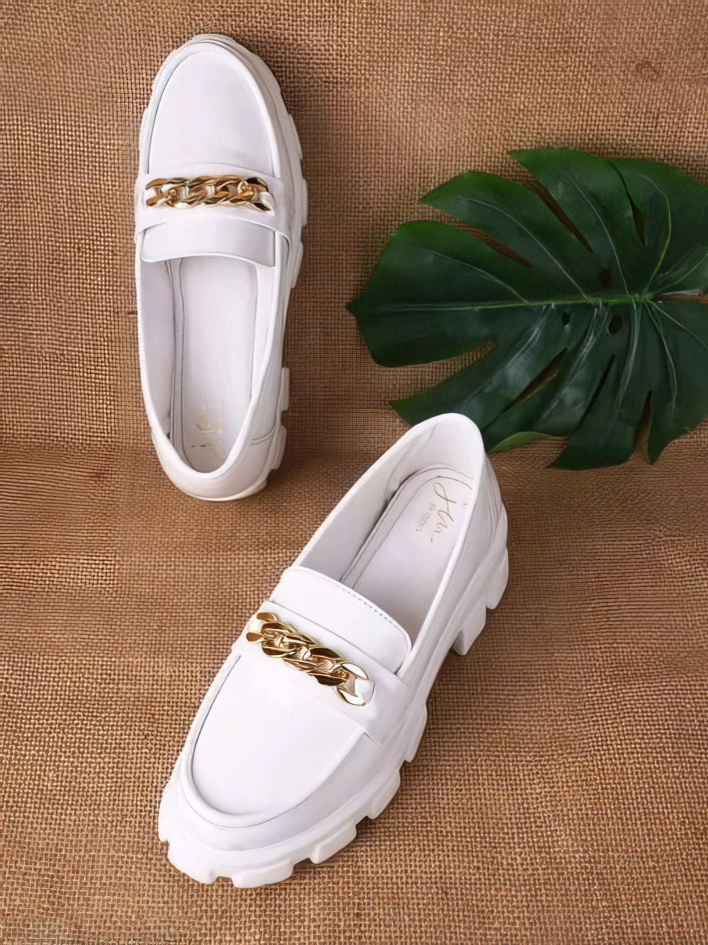 Women Slip-On Heeled Loafers with Metal Accent