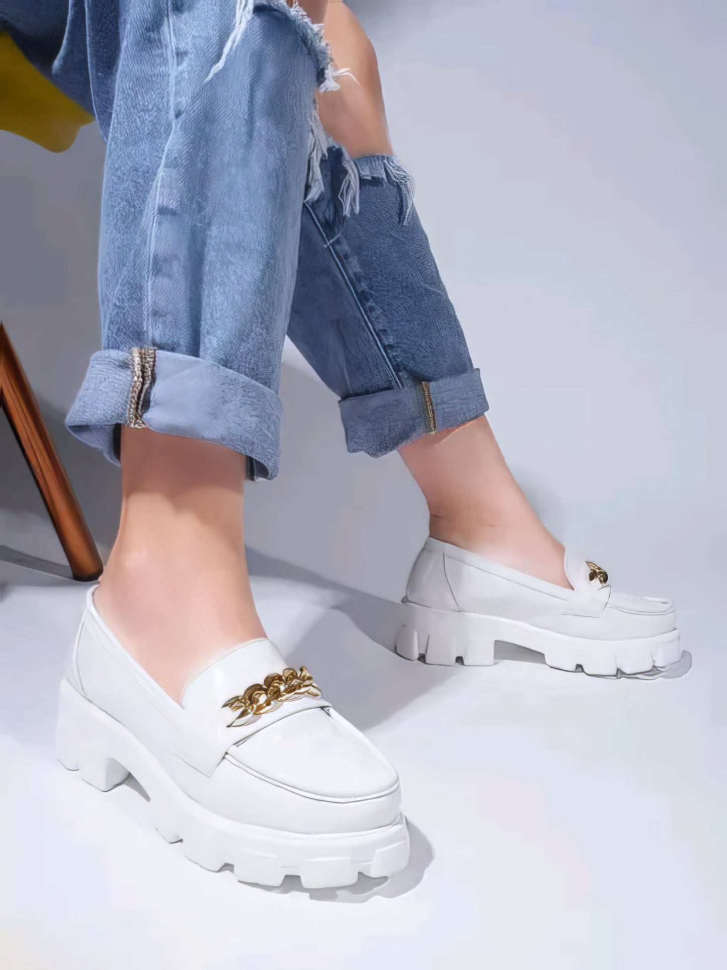 Women Slip-On Heeled Loafers with Metal Accent